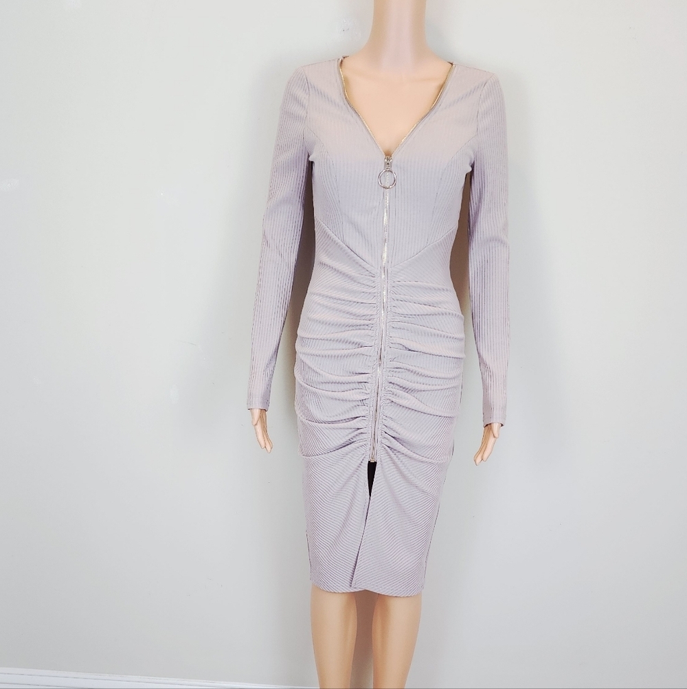 Fashion Nova Long Sleeve  Candy Girl Midi Taupe Midi Dress